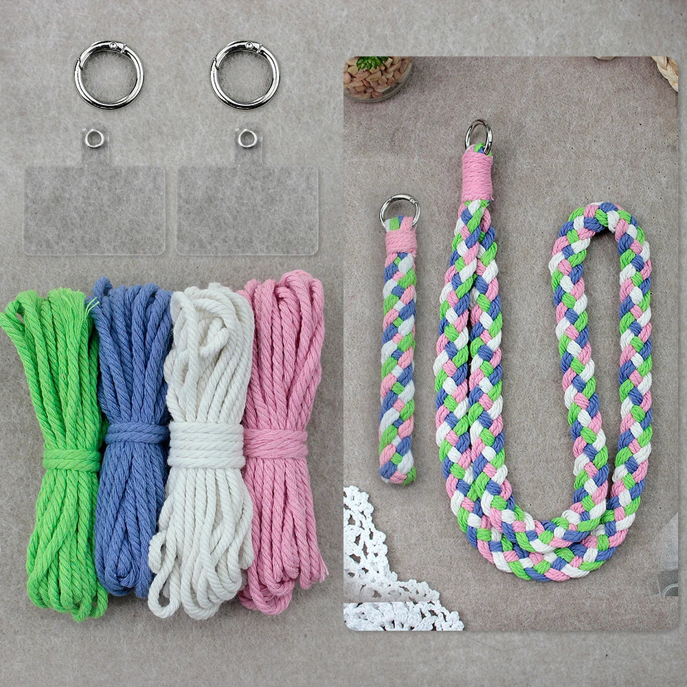 2pcs Handicrafts Lanyard Combo Material Kit DIY Wrist Strap Keychain Mobile Phone Lanyard Macrame Kit With Tutorial For Beginner