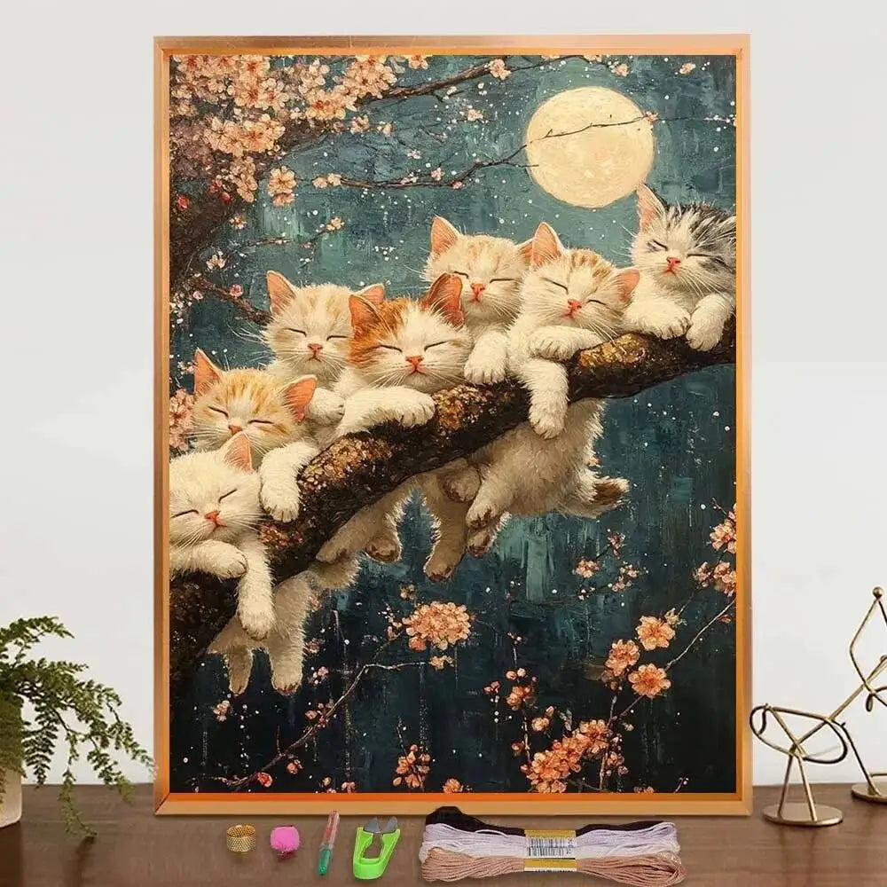 Cartoon Cat Embroidery Kit Cross Stitch With Cotton Thread Needle Handicraft For Bedroom DIY Living Room Decor Gift For Girl