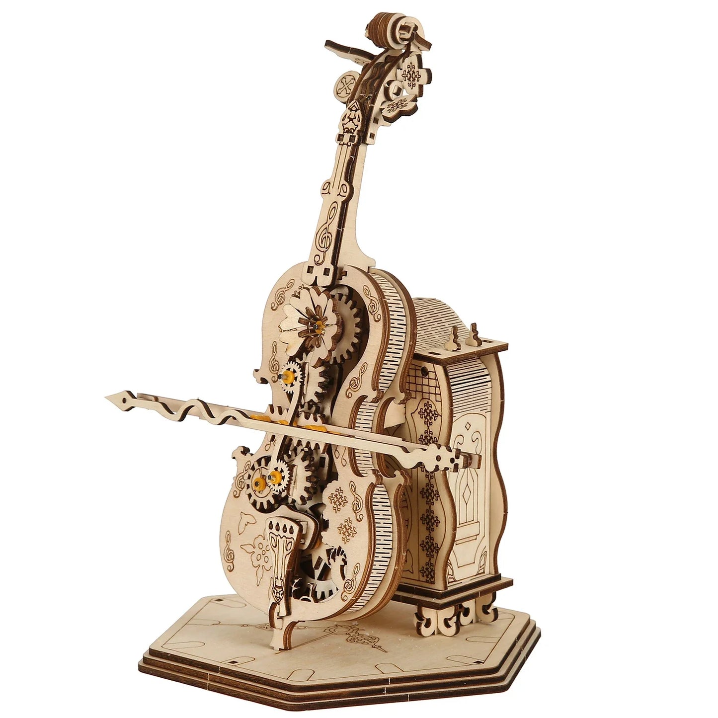 Double Bass Model DIY 3D Wooden Puzzle Building Block Kits Assembly Toy Birthday Gift For Kids Adult Home Decor