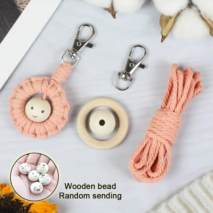 Handmade Knitting Smiley keychain Macrame Kit With Tutorial For Beginner Hand DIY Smiley key Chain Cell Phone Lanyard Pendant