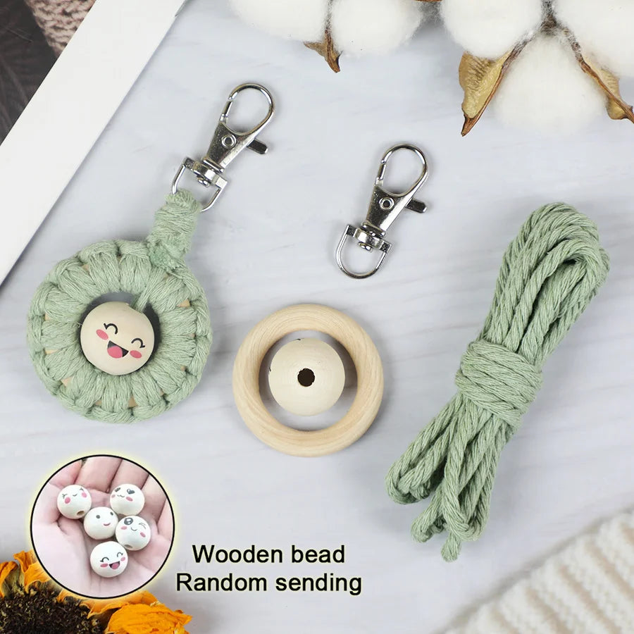 Handmade Knitting Smiley keychain Macrame Kit With Tutorial For Beginner Hand DIY Smiley key Chain Cell Phone Lanyard Pendant