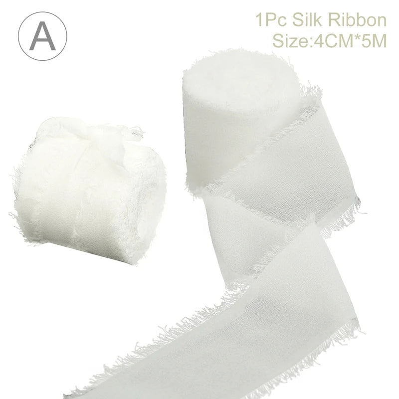 5 Meters Long Cintas Tela Para Manualidades 3.8 Cm Width Chiffon Silk Ribbon Flower Bouquet Wrap Decoration Edge Chiffon Ribbon