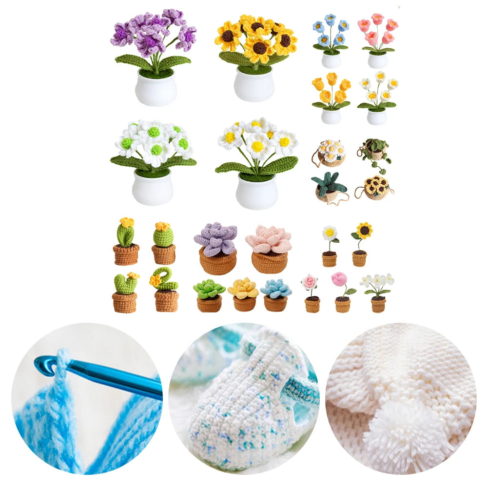 4Pcs Potted Plants Crochet Starter Kit DIY Crochet Set with Step-by-Step Video Tutorials for Beginners Adults