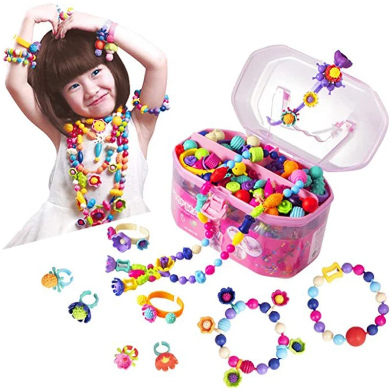 Popular Beaded Jewelry DIY Set Handmade Button Beaded Toy Necklace, Bracelet, Ring, Family Party Gifts