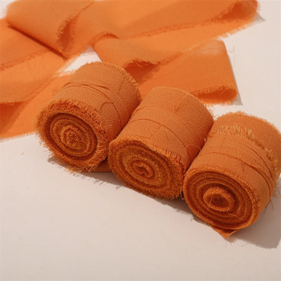 3 Roll/set 5m Frayed Edged Satin Handmade Chiffon Silk Ribbon For Wedding Invitation Bouquets Birthday Party DIY Decoration Gift