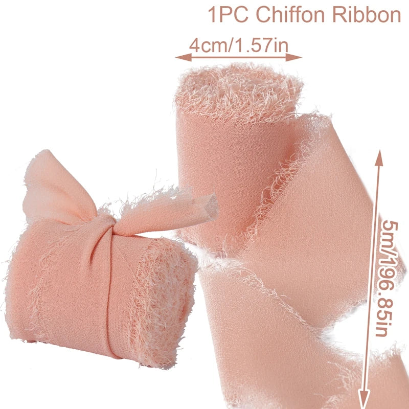 5 Meters Long Cintas Tela Para Manualidades 3.8 Cm Width Chiffon Silk Ribbon Flower Bouquet Wrap Decoration Edge Chiffon Ribbon