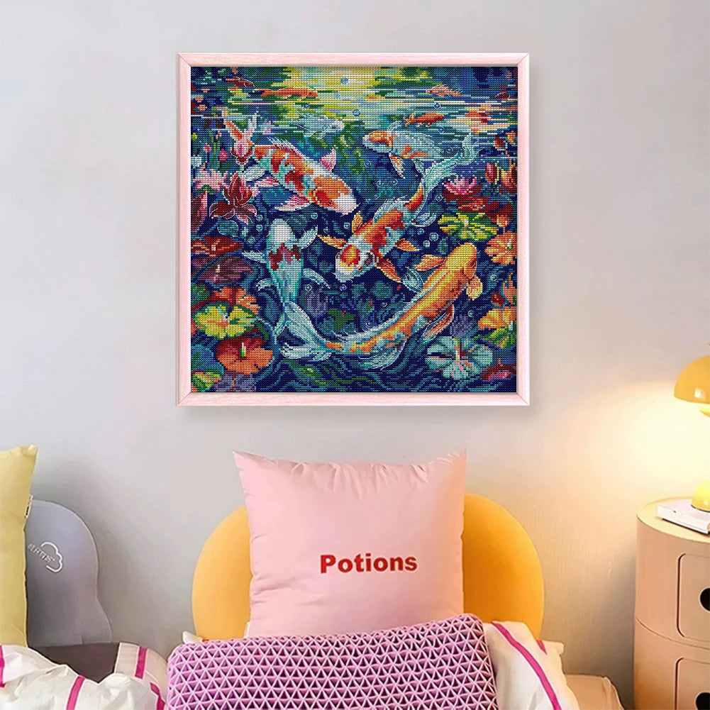 Koi Printed Cross Stitch Kit 36x37cm DIY 14CT Thread Art Needlework Home Decor
