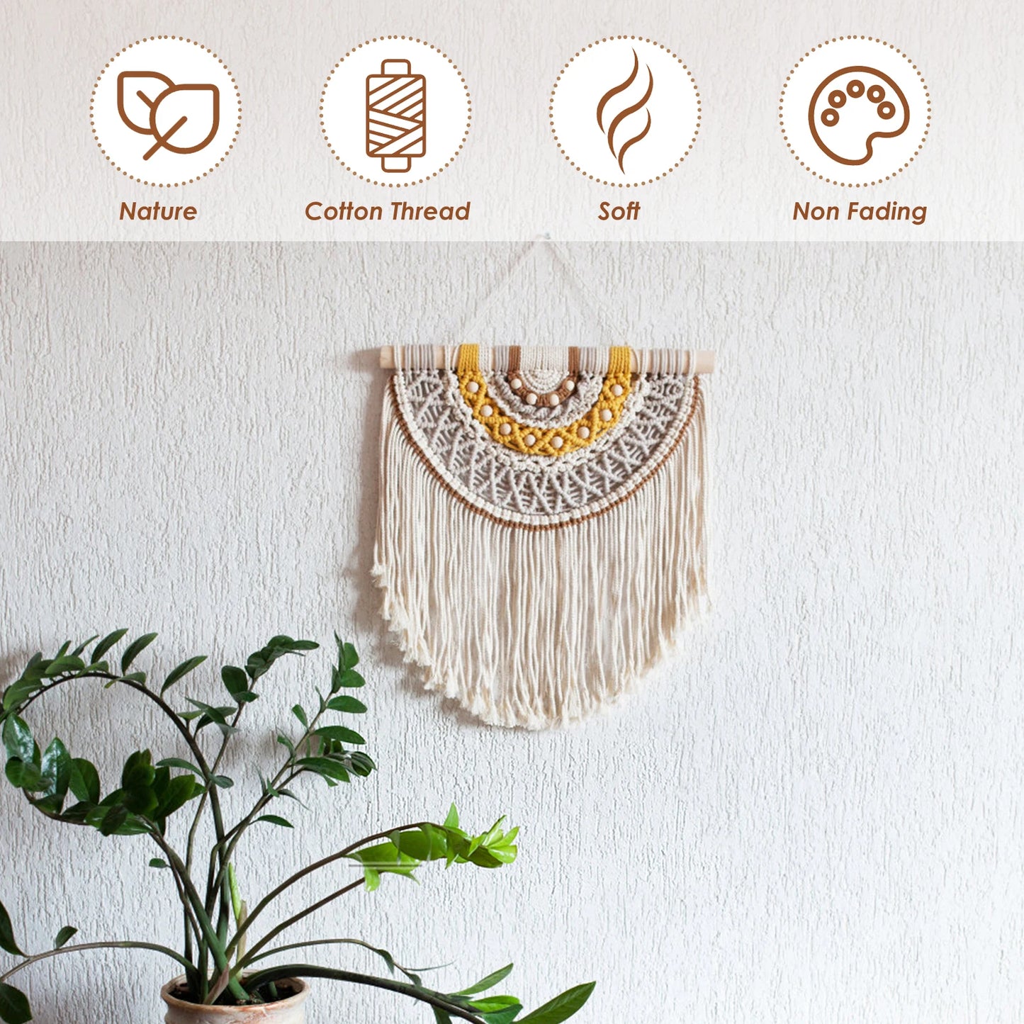 DIY Macrame Wall Hanging Kit Complete Macrame Kit with Cotton Rope Wood Beads Wood Rings Beginners DIY Craft Macrame Kit