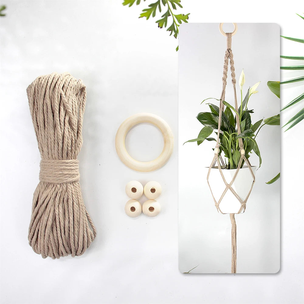 Knitting Plant Hanging Basket Macrame Kit with Tutorial for Beginners DIY Handmade Weaving Kit Mesh Hang Basket for Home Decor