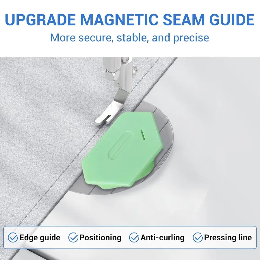 Magnetic Seam Guide for Sewing Machine Multifunctional Polygonal Hemmer Guide with Scale for Precise Stitching and Seam Alignme