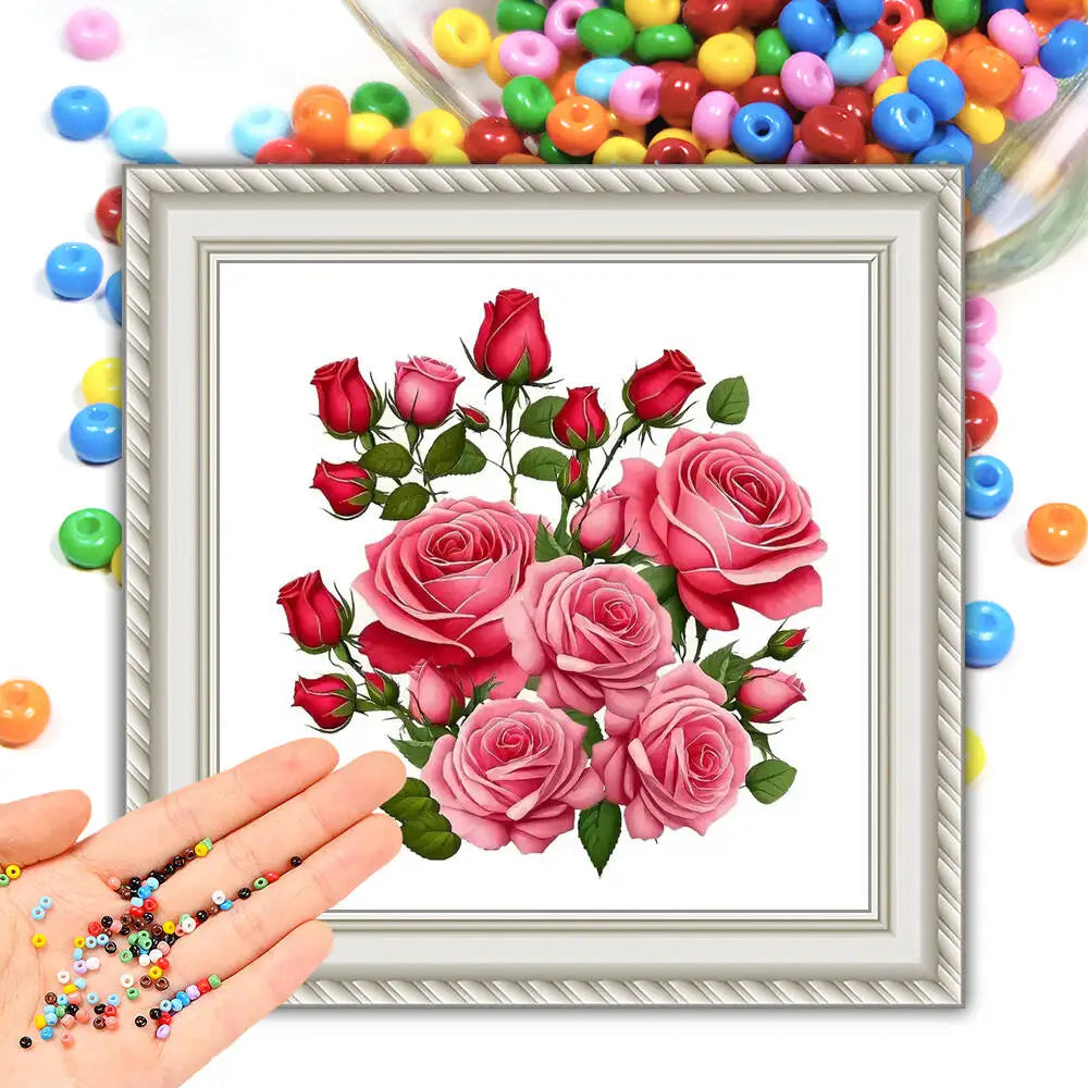 Beaded Embroidery Set Rose Patterns 11CT Printed Canvas Cross Stitch Beads Kit Flower Perfect For DIY Craft Valentine's Day Gift