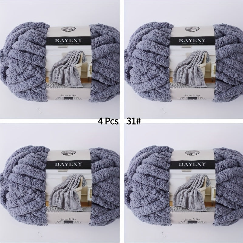 4 PSC BAYEXY Super Thick Knitting Yarn - Chunky Chenille Yarn for Handmade Blankets, All-Age Crafting Enthusiasts, 100% Polyester, Mixed Colors