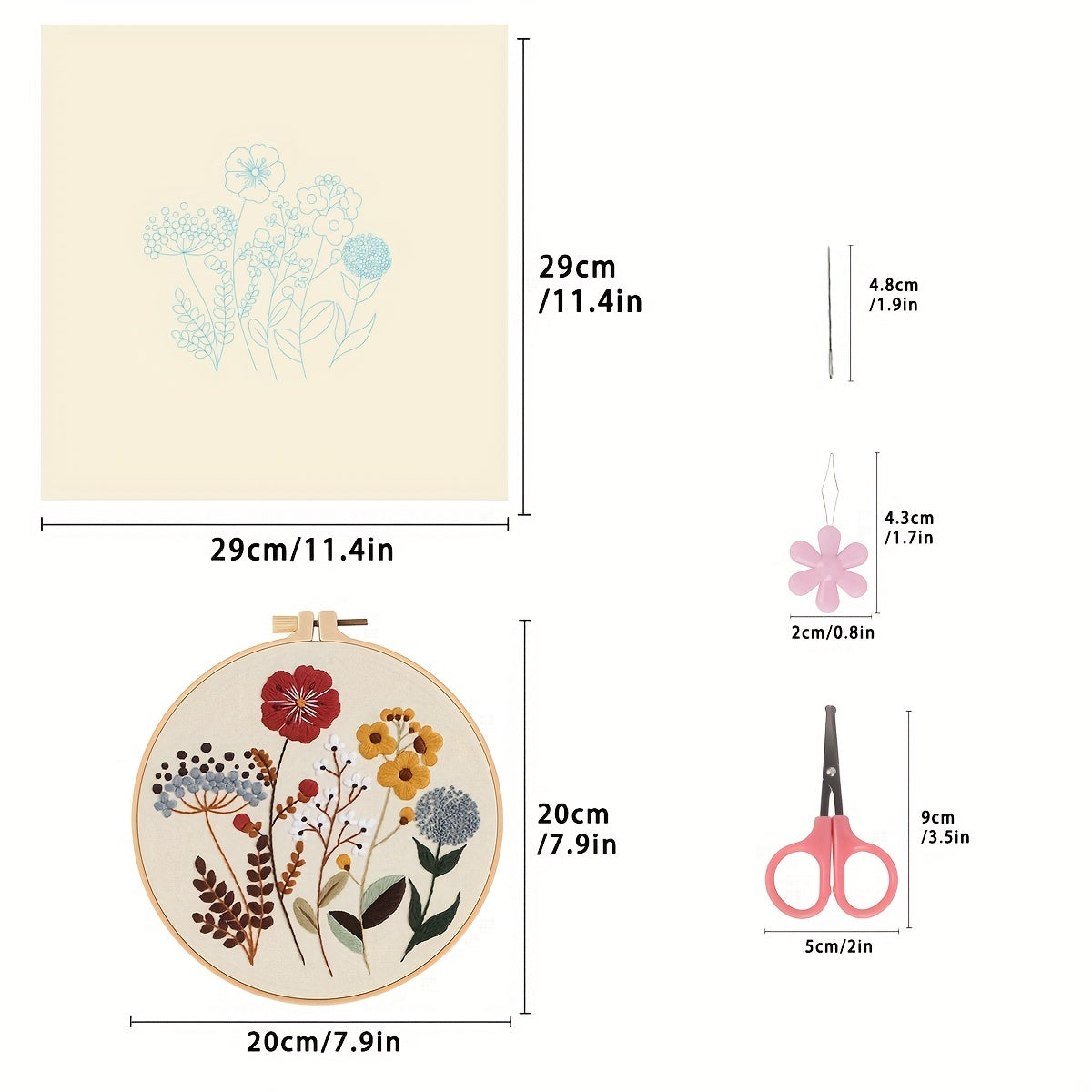 4pcs Embroidery Kit with Floral Pattern And Instructions Hoops Floss Threads Needles, 3 Pack Cross Stitch Kits Embroidery Starter Kit Hand Embroidery Kit for Beginners