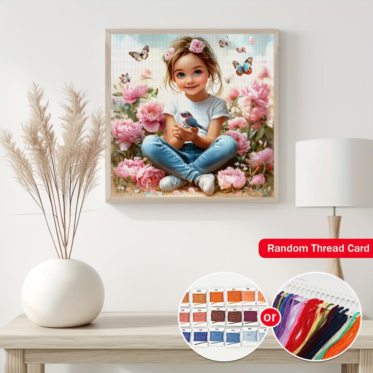 JOZYSH 1set 40x40cm/15.7x15.7Inch DIY Cross Stitch Kit Frameless, stamped cross stitch kits, Embroidery Set for Home Decor, Includes Patterned Fabric & Threads, Perfect for Living Room Entrance or Bedroom Decoration and a Bea