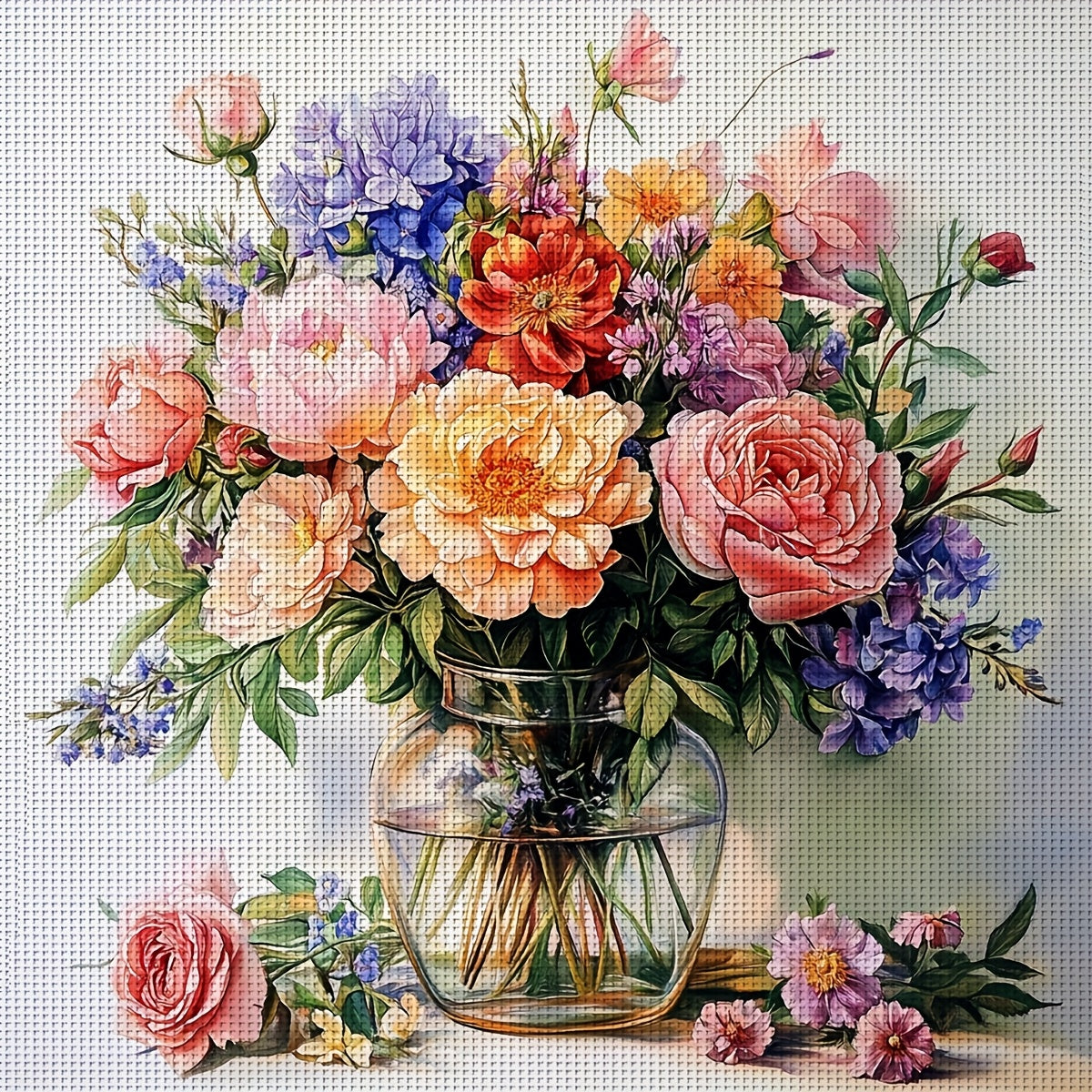 ZUOANLF 1set 40x40cm/15. 7x15. 7Inch DIY Cross Stitch Kit Frameless, Beautiful flowers, stamped cross stitch kits, Embroidery Set for Home Decor, Includes Patterned Fabric & Threads, Perfect for Living Room Entrance or Bedroo