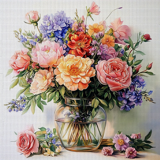 ZUOANLF 1set 40x40cm/15. 7x15. 7Inch DIY Cross Stitch Kit Frameless, Beautiful flowers, stamped cross stitch kits, Embroidery Set for Home Decor, Includes Patterned Fabric & Threads, Perfect for Living Room Entrance or Bedroo