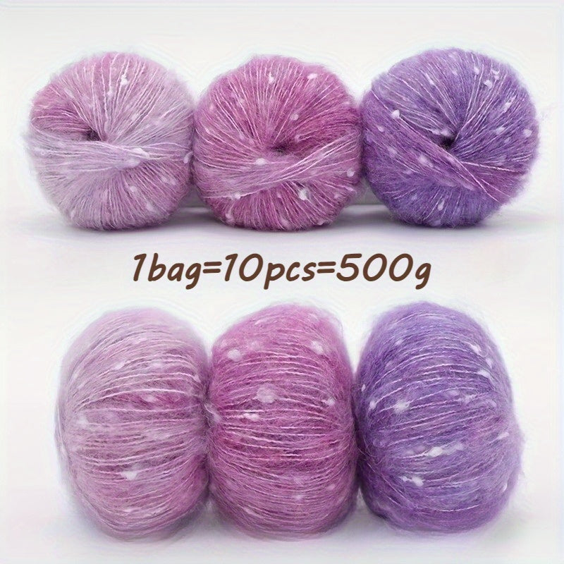 10pcs Starry Sky Gradient Long Staple Cashmere Yarn Rainbow Sugar Bean Color Dot Cashmere Wool Shake Velvet Yarn Handmade Knitting DIY Hollow Sweater, Hat, Scarf, Shawl, 50g/pc Total 500g