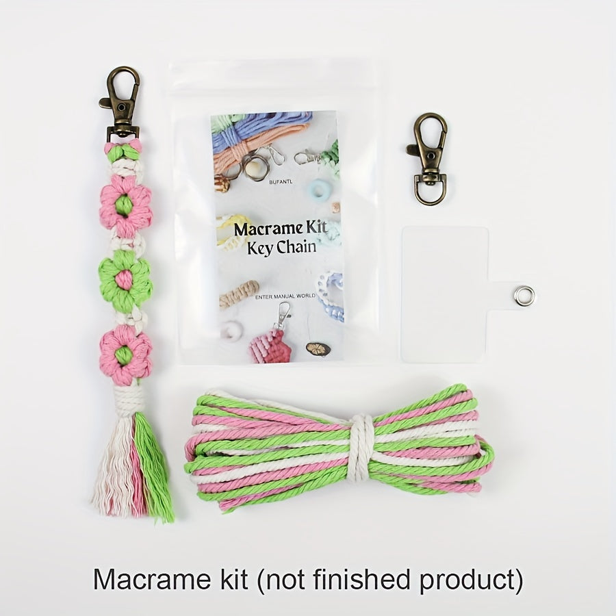 1pc Macrame Kit | Small Daisy Pattern Weaving Material Bag with Beginner Tutorial, Handmade Keychain and Bag Pendant, Suitable for Car Keys and Phone Cases, All-Season Craft Kit