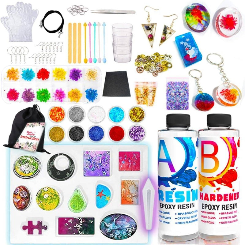 Complete Resin Jewelry Making Starter Kit for Beginners with Mold & Epoxy Resin Supplies - DIY Jewelry Crafting Kit with Tools, Molds, Step-by-Step Guide Suitable for Epoxy Resin Art, Pendants, Earrings, Keychains