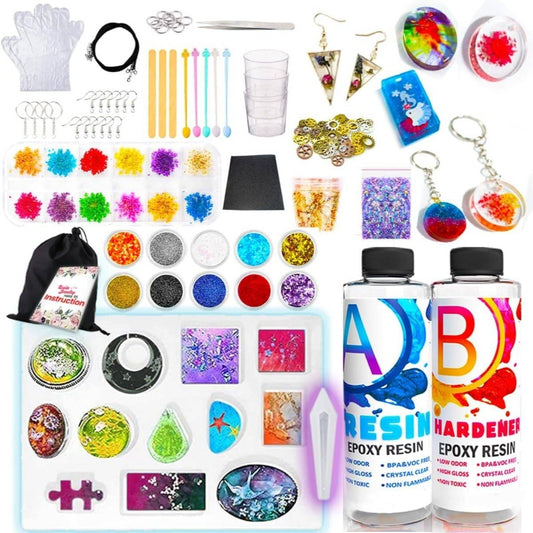 Complete Resin Jewelry Making Starter Kit for Beginners with Mold & Epoxy Resin Supplies - DIY Jewelry Crafting Kit with Tools, Molds, Step-by-Step Guide Suitable for Epoxy Resin Art, Pendants, Earrings, Keychains