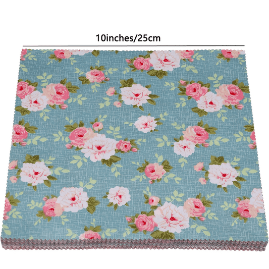 22 Pack 10x10 Inch Pre-Cut Cotton Fabric Squares - Retro Floral Print Quilting Material - Ideal for Sewing Projects & Craft Gifts