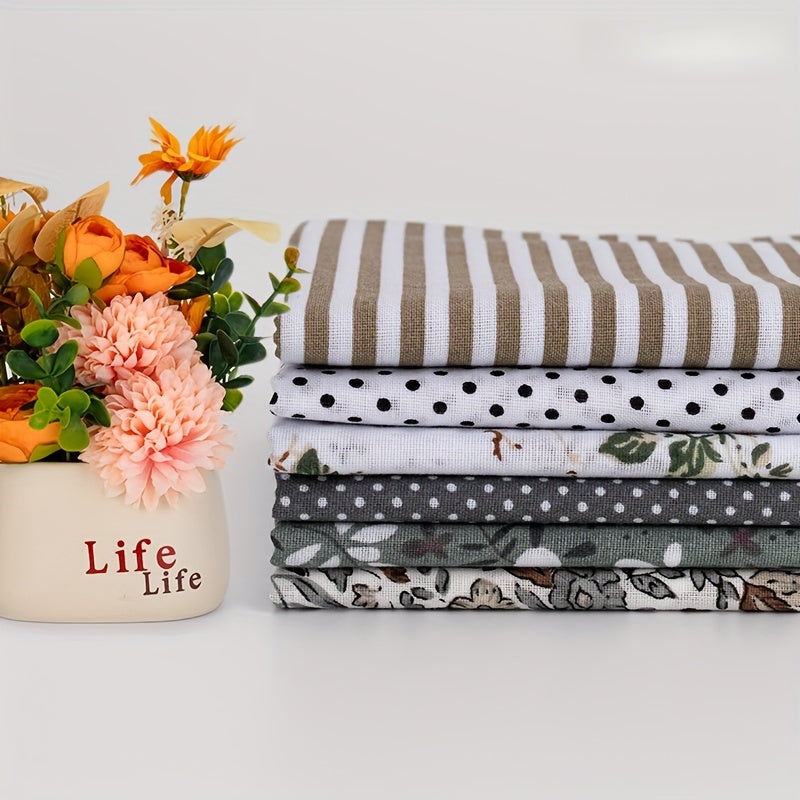 6pcs Bundle - Extra Large 20x20 Inch (50x50cm) Fat Quarter Fabric - Pre-Cut Cotton Quilting Fabric with Neutral Grey Tones (Beige, Brown, Green, Blue, Pink, White) - for Quilts, DIY Crafts, Home Decor - Ideal for Beginners &