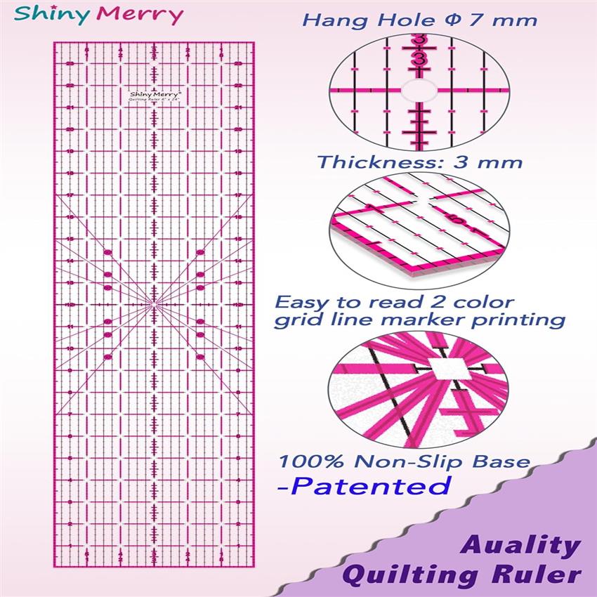 Shiny Merry Quilting Ruler 6 | Color, Grid Pattern for Quilting Projects