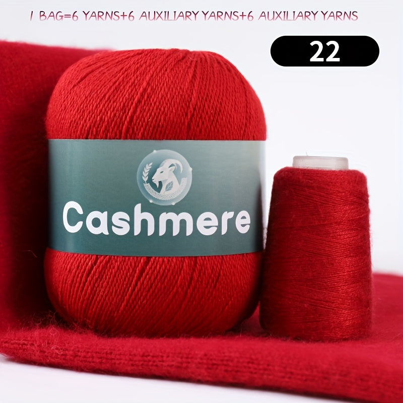 6-Ply Hand-Knitting Yarn for Self-Knitted Cashmere Sweaters, Includes Matching Yarn for Machine-Knitted Cashmere Hats and Scarves, Knitting Needles, and Yarn Balls