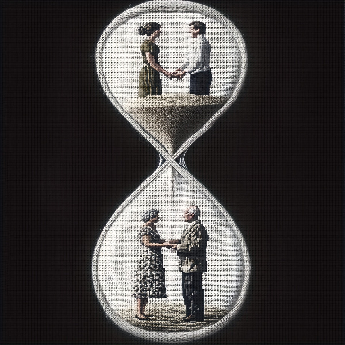 ZUOANLF DIY Cross Stitch Kit - Romantic Hourglass Love Scene, 30x30cm/11.8x11.8Inch, 40x40cm/15.7x15.7Inch, Fabric Wall Art with Threads, Needle, Pattern, and Instructions for Home Decor or Gift, All-Season Love Theme, Romant