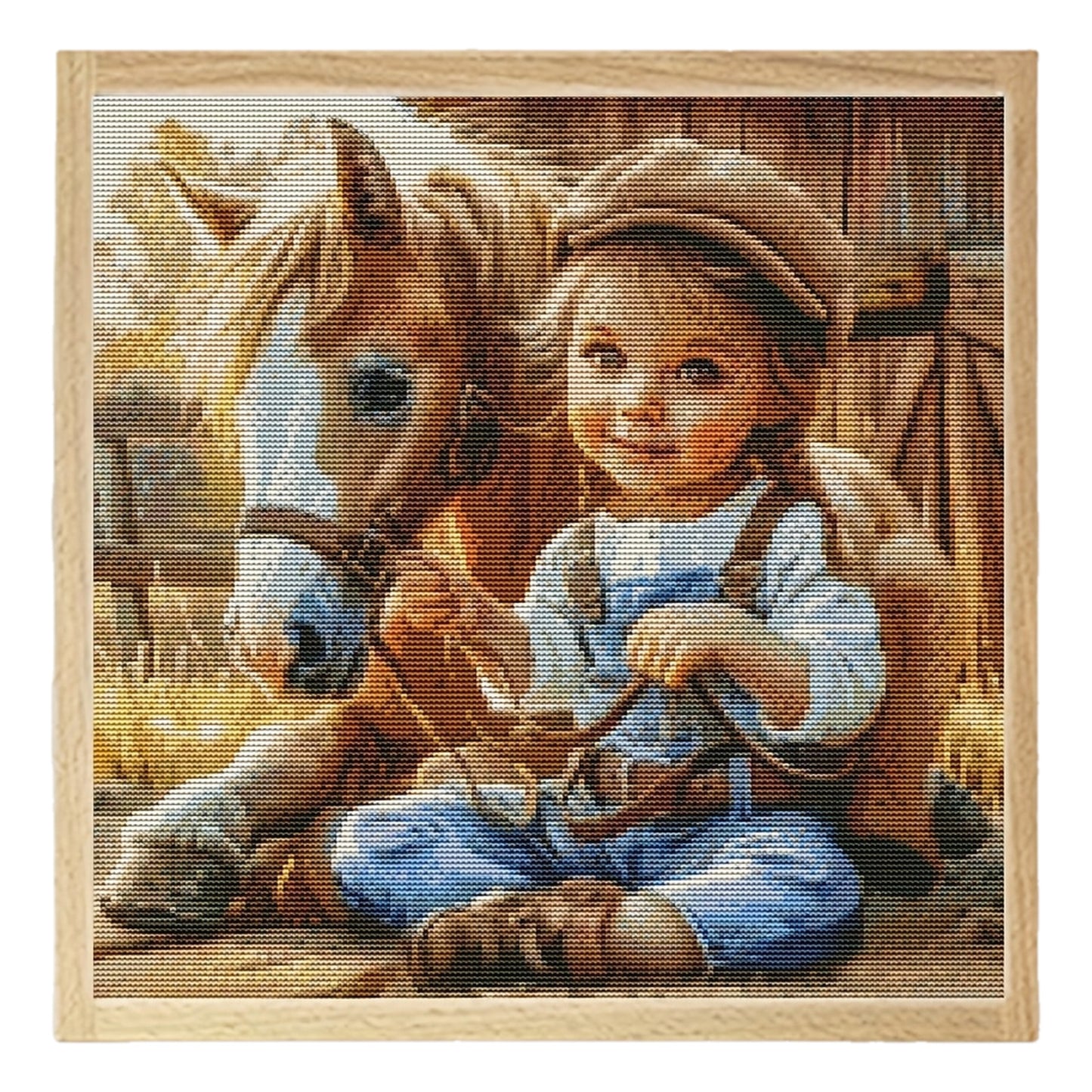 DIY Full 11CT Embroidery Cross Stitch Kits Rustic Charm Horse Companion Denim Outfit Pre Printed Aida Cloth Needles Threads Animal Cross Stitch Kit Home Decor Gift