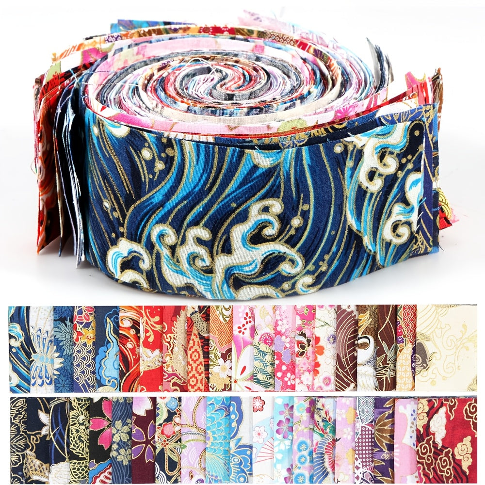 40pcs Washable Quilting Fabric Strips - Pre-Cut Crafting strips with Floral, Paisley, Abstract Patterns - Navy Blue, Red, Pink, Golden, Beige, Brown, Purple, Teal - for Quilting, Upholstery, Bags, Home Decor - Ideal for Begin