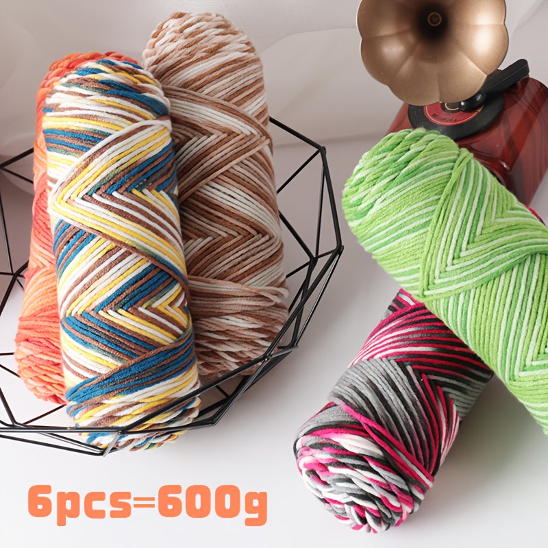 1 Large Bag 600g Soft Ombre Yarn Rainbow Gradient Colorway for Crafting, Casual Hand-Knitting Materials to Make Fashionable Sweaters, Scarves, Hats, Gloves, Storage Baskets