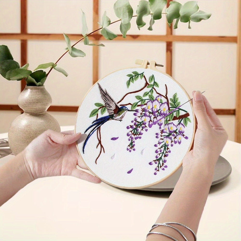 3 Hummingbird Embroidery Kits, Needle Felting Kits (for Adults) Cross Stitch Kits with Clear Instructions, Easy and Fun Printed Bird and Flower Patterns Fabric Crafts, Gifts for Beginning Embroidery Lovers