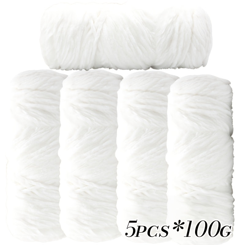 Large Ball Light Beige-Friendly Chenille Yarn 5pcs 500g - Ultra-Soft Velvet Yarn for Crocheting Blankets, Hats | Warm, Thick, Non-Deforming DIY Craft