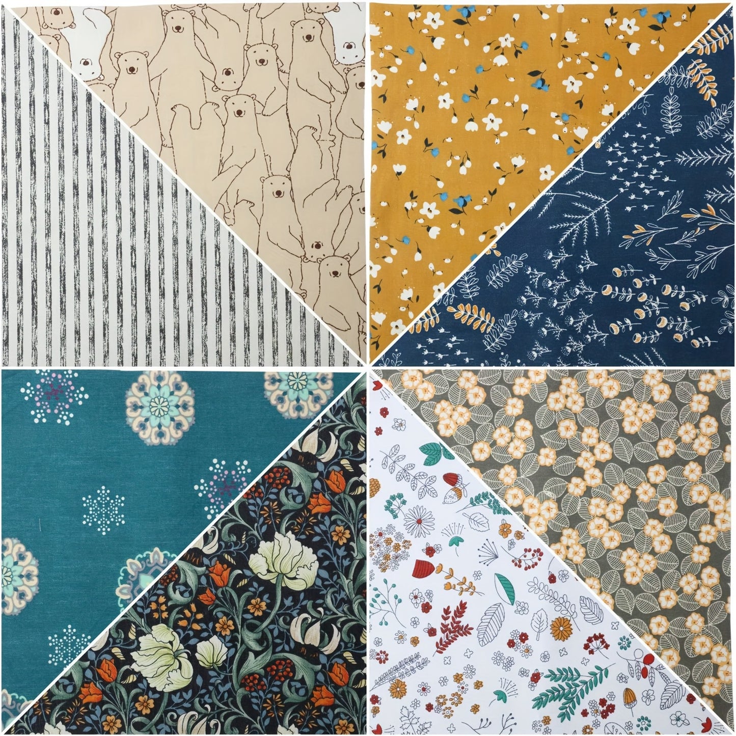 30pcs Floral Fabric Bundle - 10x10 Inch Pre-Cut Squares for Patchwork, Quilting, and DIY Crafts, Assorted Patterns Including Floral, Geometric, and Nature Motifs in Blue, Green, Yellow, Pink, and More, Hand Wash Only