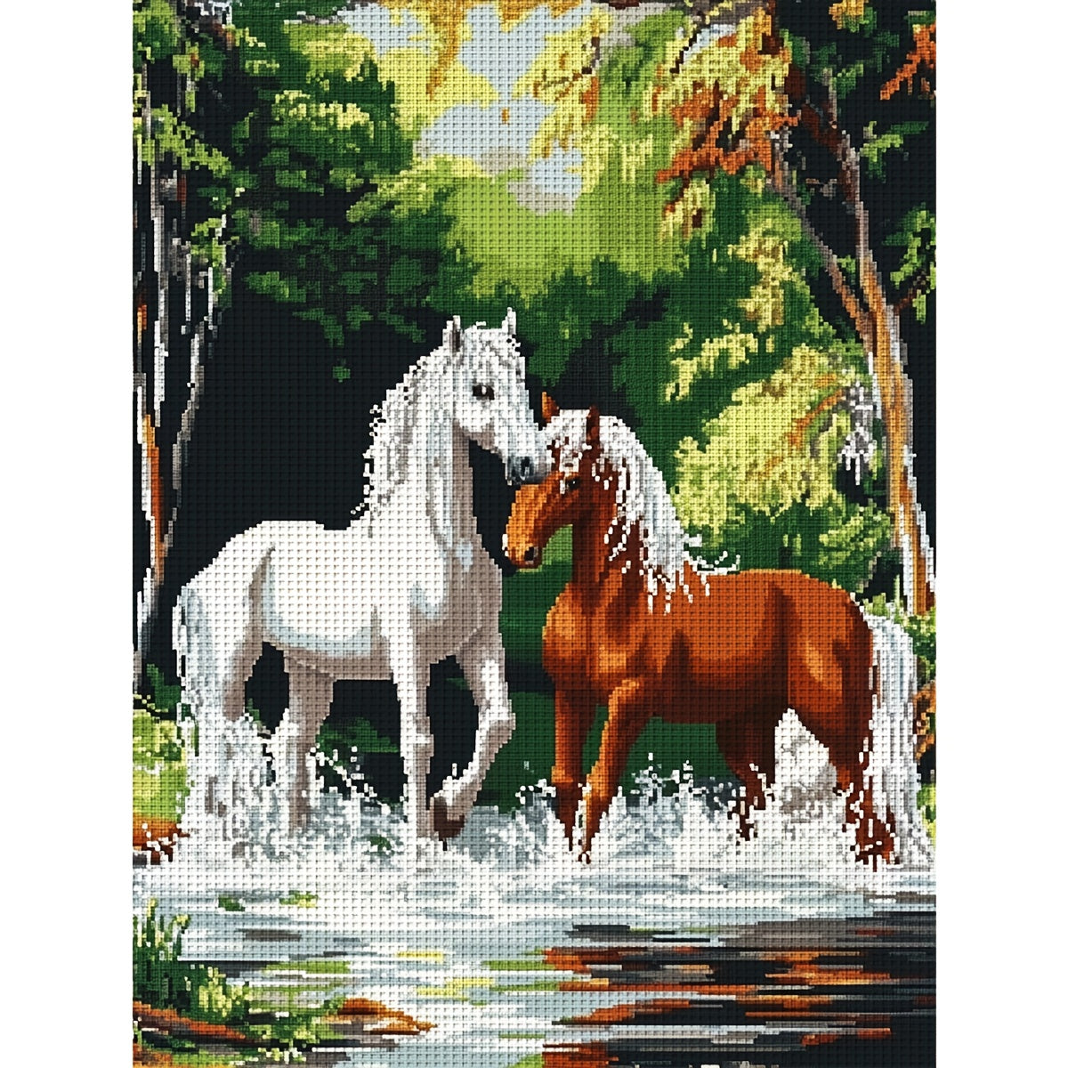 DIY Cross Stitch Kit by JOZYSH - 1pc, 30x40cm/11.8x15.7Inch, White and Brown Horses Pattern, Embroidery Crafts Set with Random Thread Board, Ideal for Living Room, Bedroom, and Home Decor Art Gift, Stamped Cross Stitch Kits,