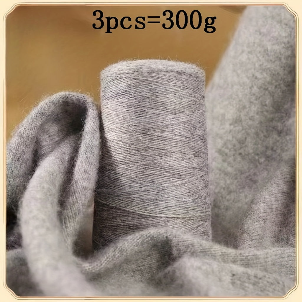 3pcs 300g 100% Cashmere Yarn - Ultra-Soft & Warm Lightweight Skeins for Knitting Hats, Scarves, Sweaters, Gloves - Luxury Craft Yarn in, Coffee, Gray, Brick Red, Beige, Blush, Navy, Camel, Chunky Yarn, Winter Craft Supplies,