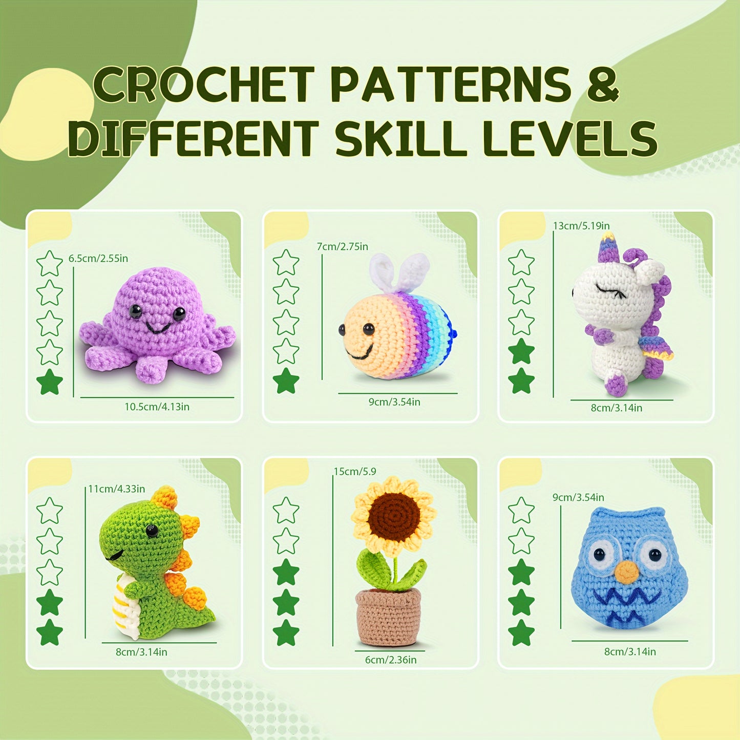 Fabric DIY Crochet Kit for Beginners - 6pcs Kawaii Amigurumi Animals Set, Mixed Color Yarn Plush Stuffed Animals, All Seasons Crafting Supplies