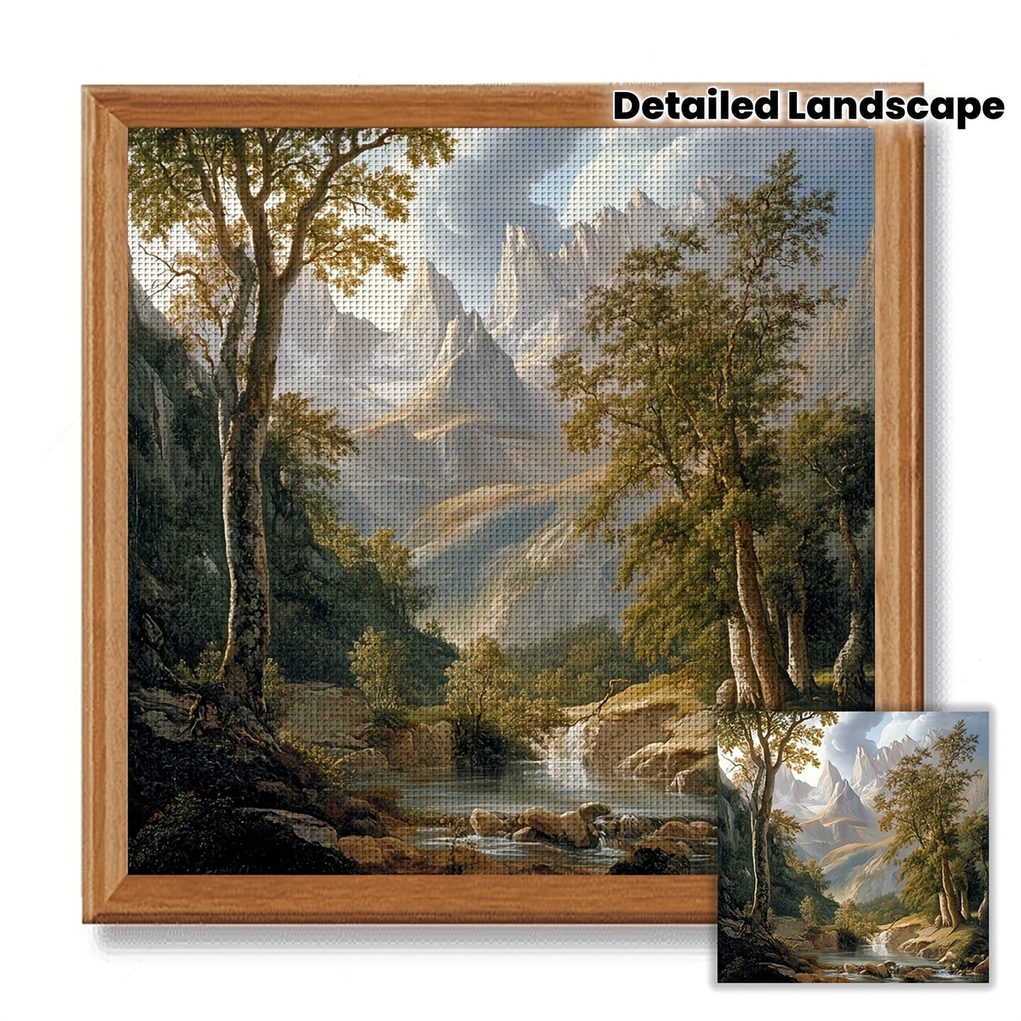 ZUOANLF 1pc 40x40cm/15.7x15.7in Mountain Landscape Cross Stitch DIY Kit - 11CT/14CT, Relaxing Adult Beginner Embroidery Set with Canvas, Needle, Thread, Patterns & Instructions - Ideal for Bedroom or Living Room Wall Decor, P