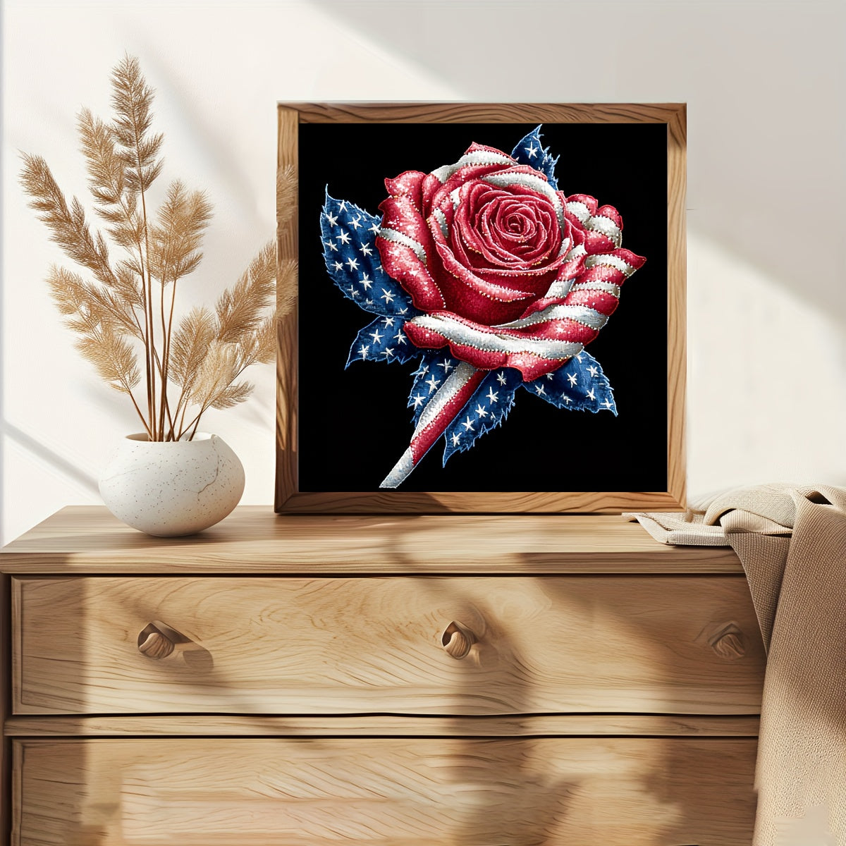 JOZYSH 1pc Cross Stitch Kit, 11CT/14CT Patriotic Red Rose Print, DIY Embroidery Set for Beginners, Includes Canvas, Needles, Thread, Chart & Instructions, Ideal Gift for Home Decor, Sewing Project|Vibrant Wall Art|Cross Stitc