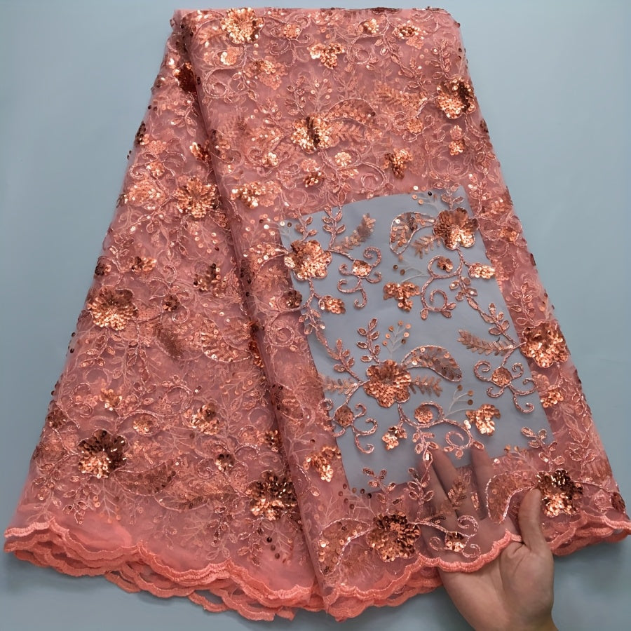 5Yards/pc African Lace Fabric with Sequins, French Mesh Lace Fabric, Nigerian Lace Fabric for Sewing Wedding/Prom/Party Dresses
