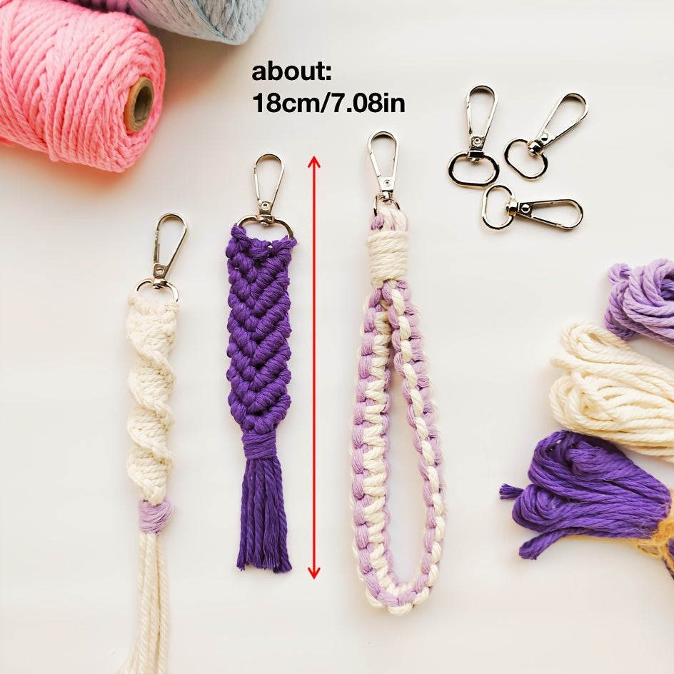 3pcs Macrame Keychain DIY Kit - Easy-to-Follow Instructions, Polyester Rope in Beige, Purple, and Cream, Perfect for Beginners & Ideal Holiday Gift, All-Season Craft Kit|Macrame Crafts|Polyester Rope