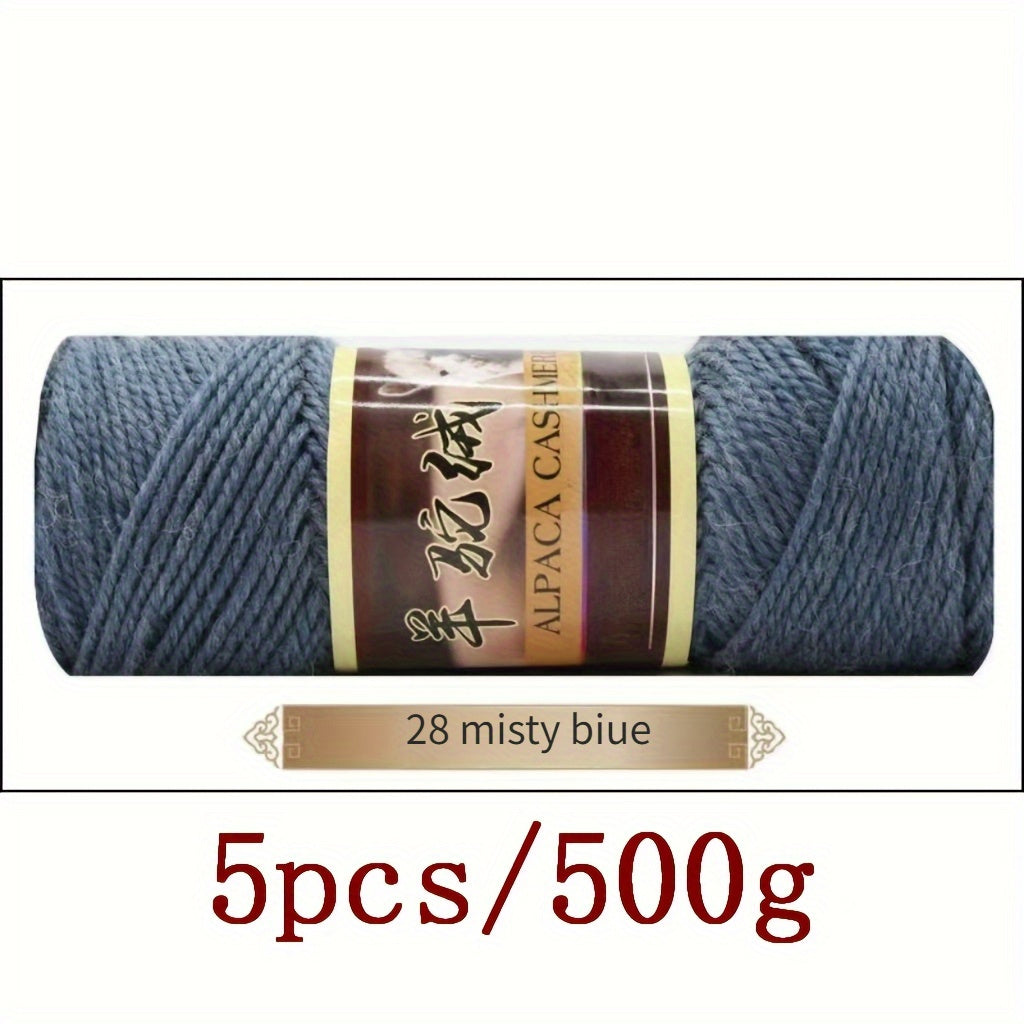 5pcs Set of 17.64oz Alpaca Wool Thick Knitted Yarn, High-Quality for Hand-Knitted Hats, Scarves, Sweaters, Coats, Floor Socks, Blankets, and Various DIY Projects, Cozy Winter Projects, Soft Yarn Bundle, Vibrant Color Yarn, Mu