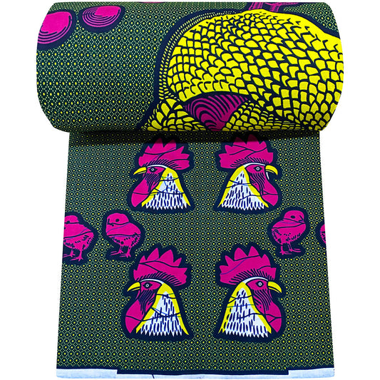 African 100% Cotton by the - Traditional Ankara Print with Ghanaian Fante Shrotes & Adinkra Symbols, Multicolor (Pink/Yellow/Black) Hand Wash Only for Quilting, Sewing, African Fashion Clothing & Cultural Crafts