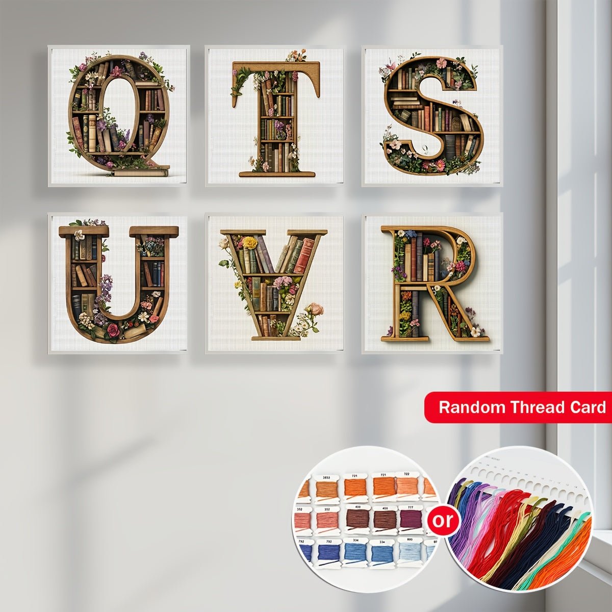 1pc JOZYSH Large Alphabet Cross Stitch DIY Kit with A-Z Letters, Numbers & Floral Frames - Complete Set with Pre-Printed Canvas, Needles, Threads, Instructions - 40x40cm/15.7x15.7in - Perfect for Home/Office Decor, Birthday/C