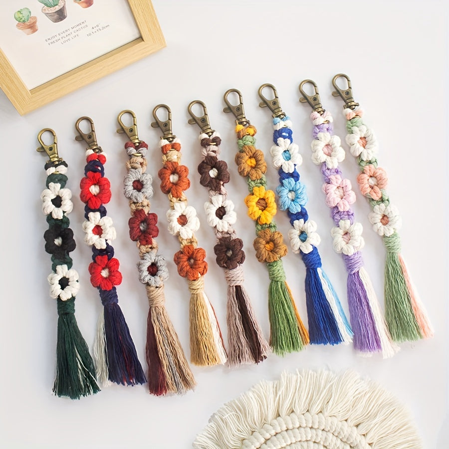 1pc Macrame Kit | Small Daisy Pattern Weaving Material Bag with Beginner Tutorial, Handmade Keychain and Bag Pendant, Suitable for Car Keys and Phone Cases, All-Season Craft Kit