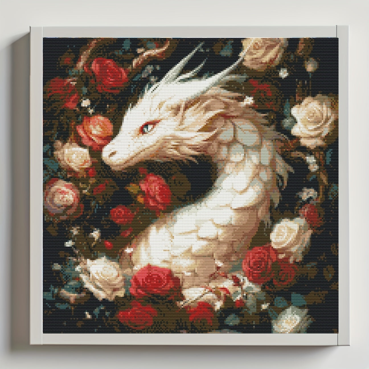 1set 40x40cm/15.7x15.7Inch DIY Cross Stitch Kit Frameless, The Dragon and Rose, stamped cross stitch kits, Cross Stitch Set for Home Decor, Includes Patterned Fabric & Threads, Perfect for Living Room Entrance or Bedroom Deco