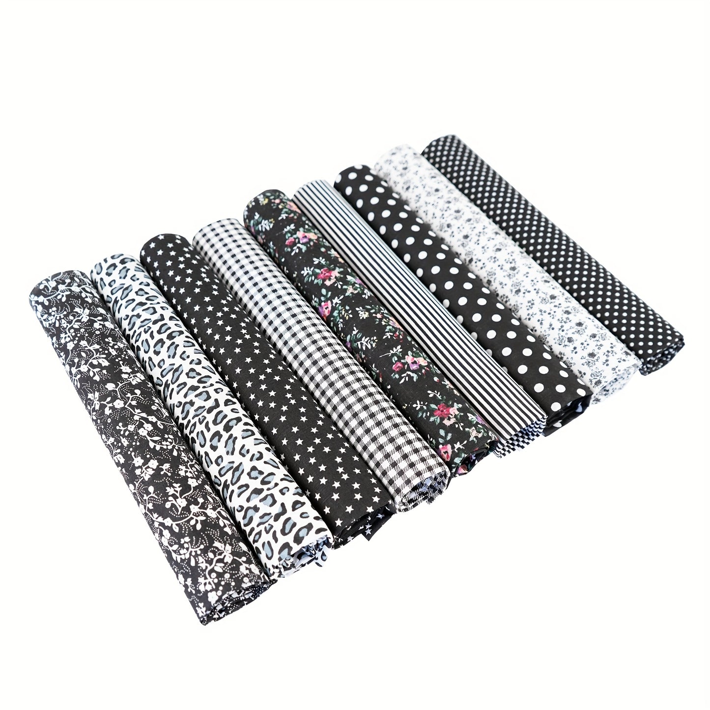 9pcs W&F 100% Cotton Fat Quarter Fabric Bundles - Black Floral & Polka Dot Assorted Patterns, Pre-Cut for DIY Crafts, Sewing Projects, Quilting - Hand Wash Only, Classic Design, Easy Crafting Material, Fabric for Quilting, Cr