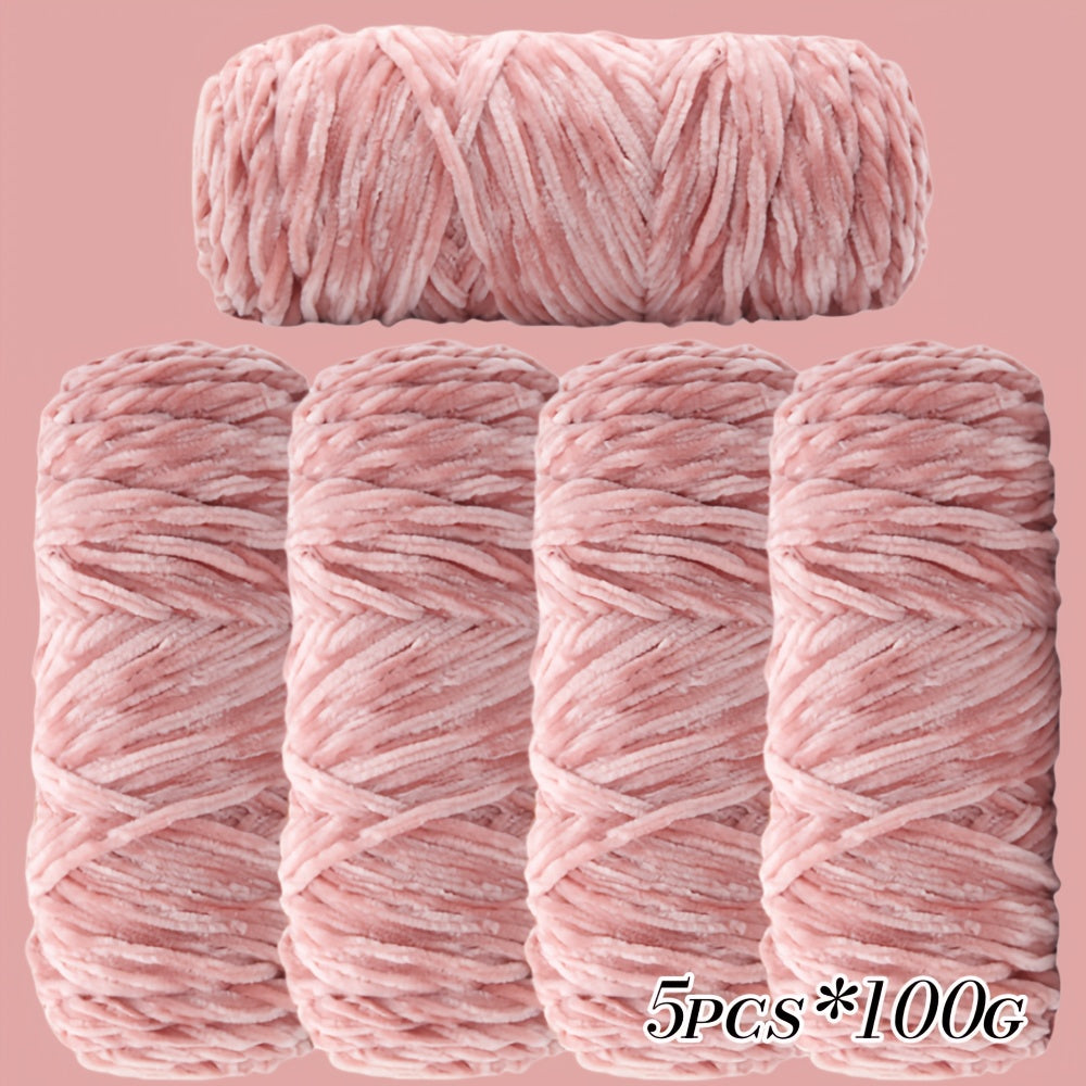 Large Ball Light Beige-Friendly Chenille Yarn 5pcs 500g - Ultra-Soft Velvet Yarn for Crocheting Blankets, Hats | Warm, Thick, Non-Deforming DIY Craft