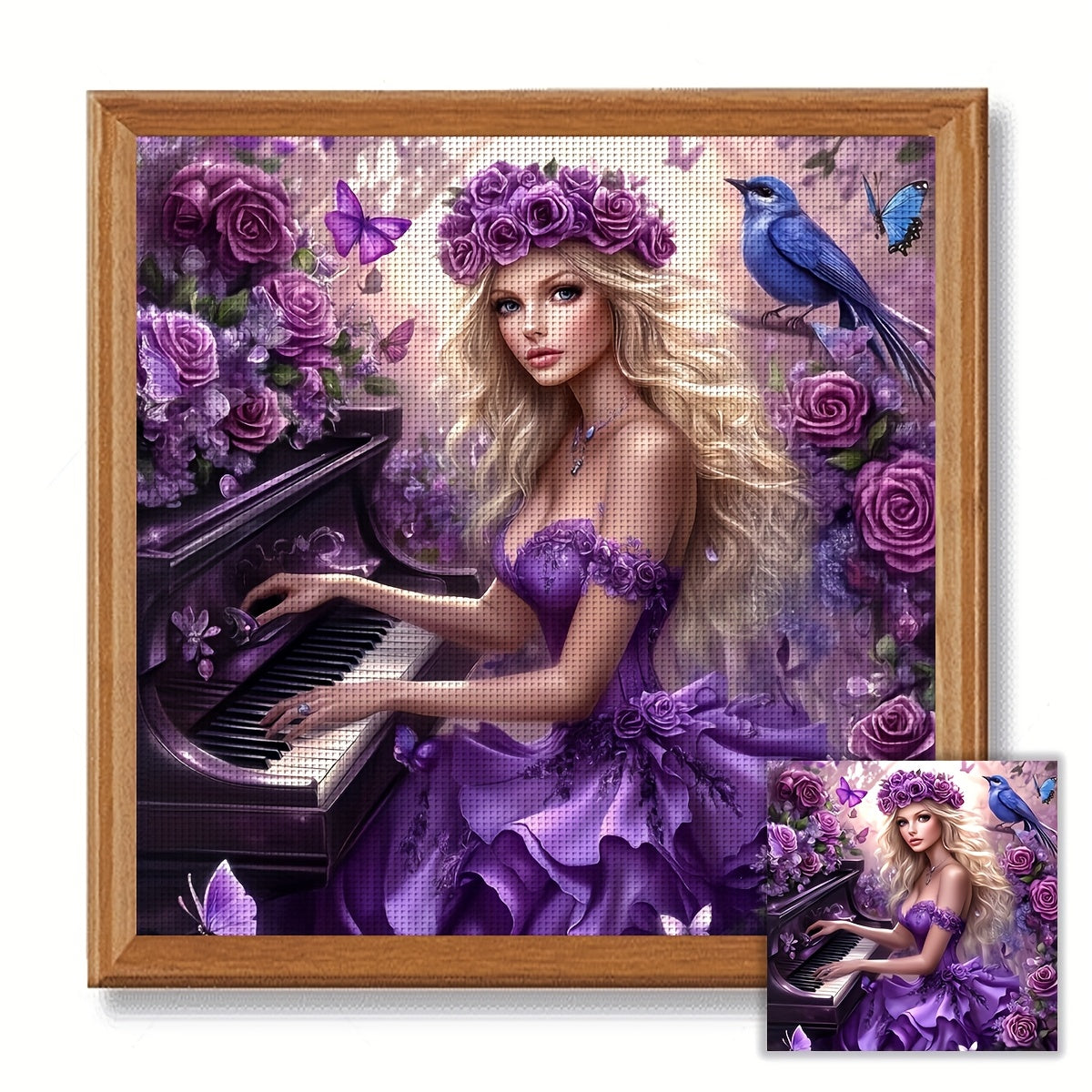 ZUOANLF 1set 50x50cm/19. 7x19. 7Inch DIY Cross Stitch Kit Frameless, The woman playing the piano, stamped cross stitch kits, Embroidery Set for Home Decor, Includes Patterned Fabric & Threads, Perfect for Living Room Entrance